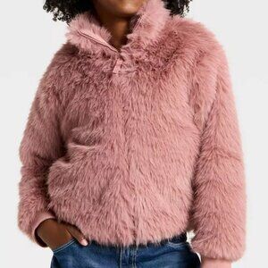 art class - Girls' Faux Fur Jacket -  Dark Pink - Size XL (14)
